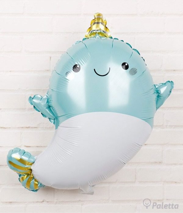 Adorables globos de helio metálicos con forma de ballena y corona, ideales para fiestas de animales marinos. Paquete de 6 globos de aluminio de 9.5 m con forma de ballena y diseño